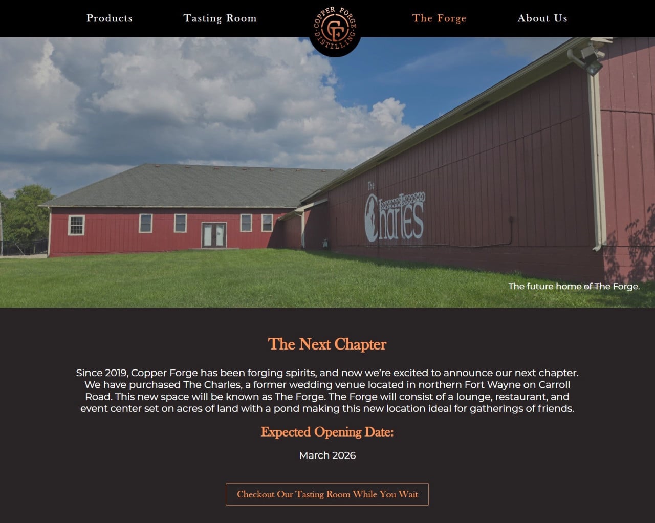 Screenshot from Copper Forge Distilling website