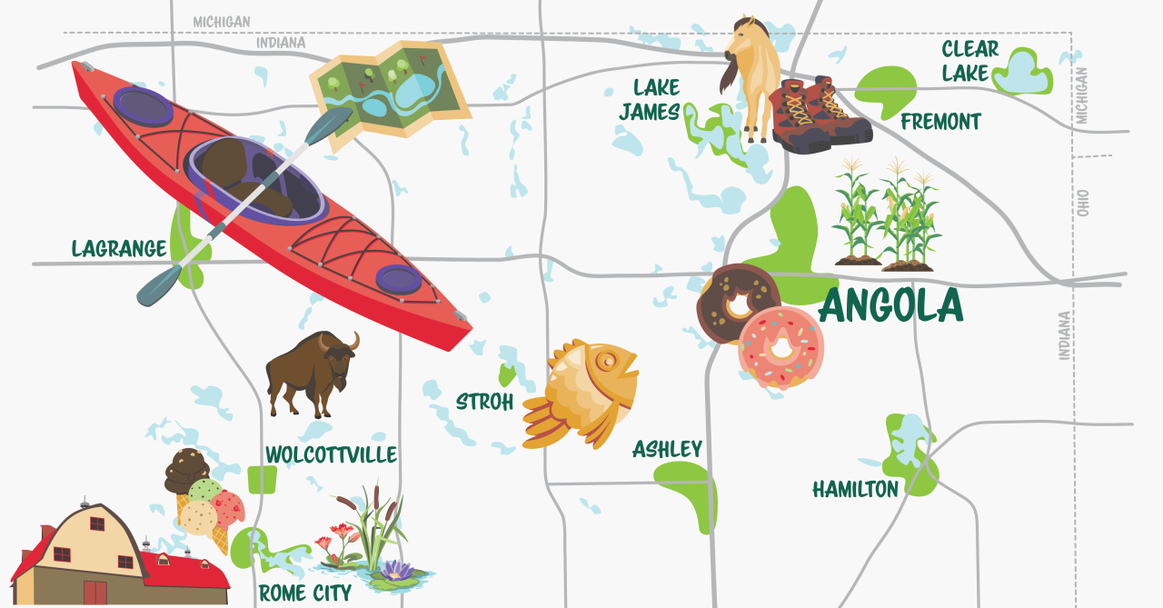 Sturges Property Group - Illustrated Angola, Rome City, Lake James Area Map