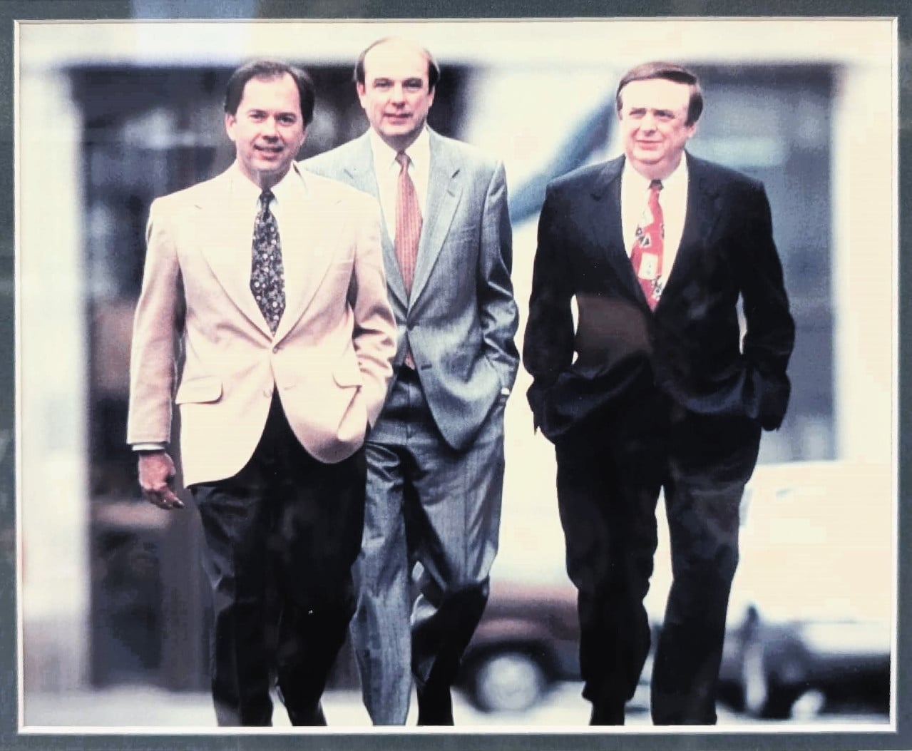 Gary Trent, Barry Sturges, and Lowell Griffin walking in downtown Fort Wayne, Indiana circa 1990.