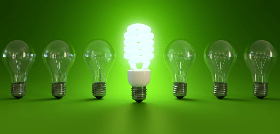 LED Bulbs on Green Background 